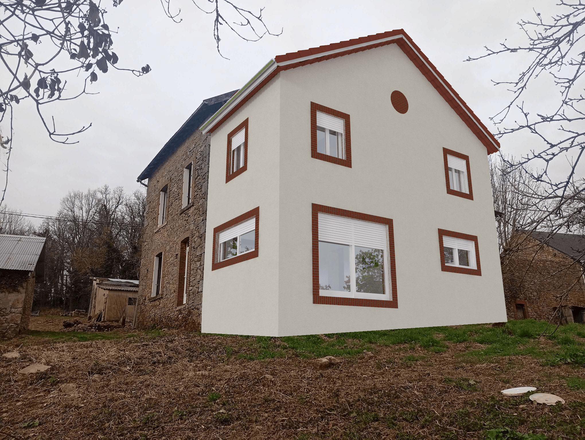Insertion paysagère d’une extension d’habitation à Mourioux-Vieilleville réalisée par BATICAD 3D