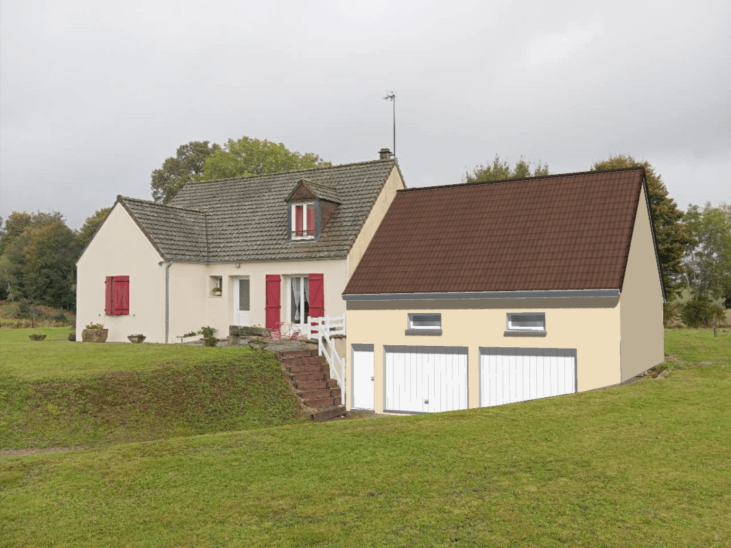 Insertion paysagère d’une extension de maison avec garage à Saint-Yrieix-la-Montagne réalisée par BATICAD 3D