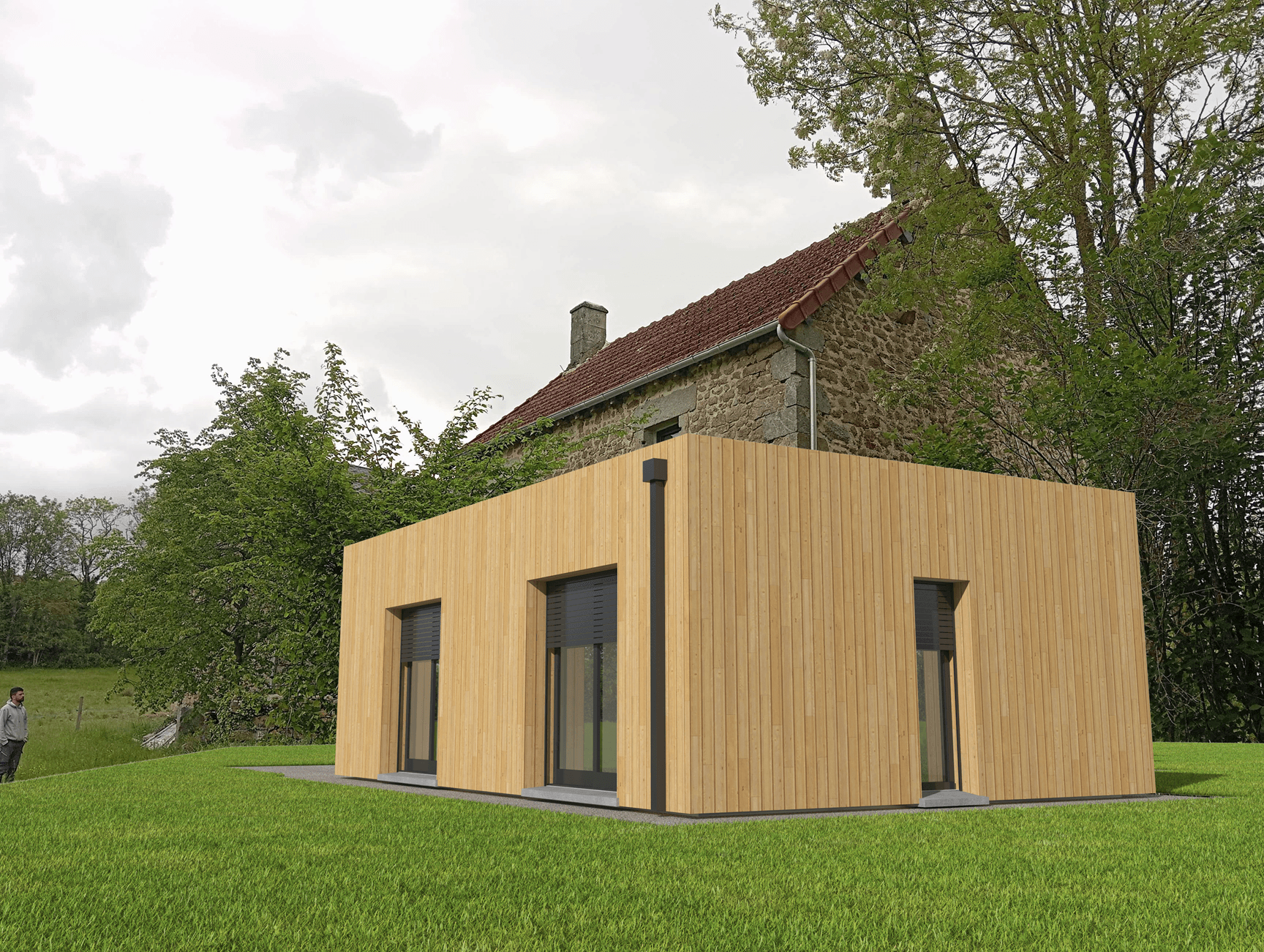 Insertion paysagère d’une extension de maison à Mazeirat réalisée par BATICAD 3D