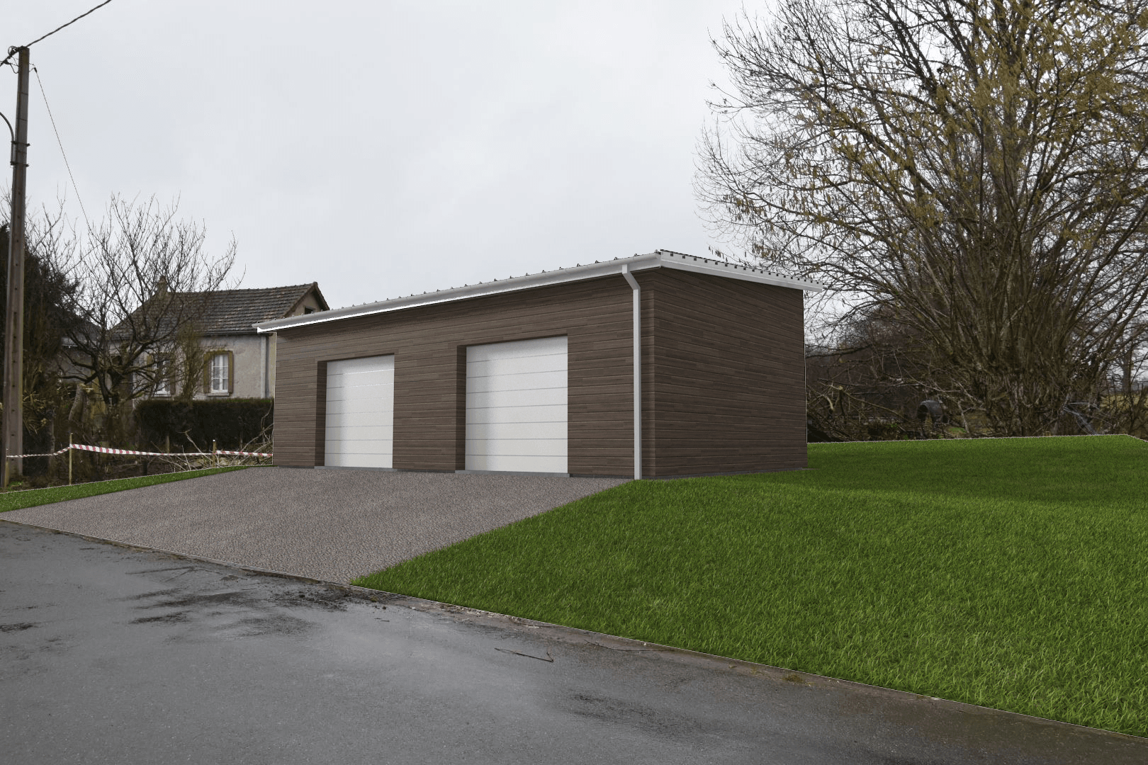 Insertion paysagère d’un garage 2 places à Lourdoueix-Saint-Pierre réalisée par BATICAD 3D