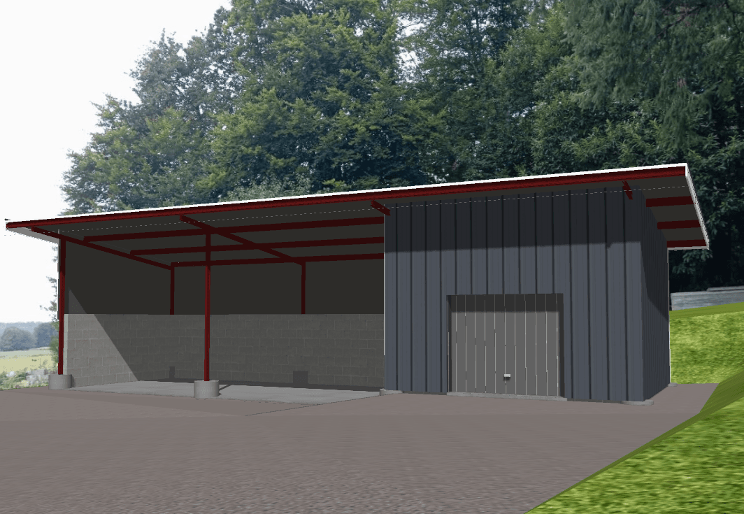 Insertion paysagère d’un hangar professionnel métallique à La Brionne réalisée par BATICAD 3D