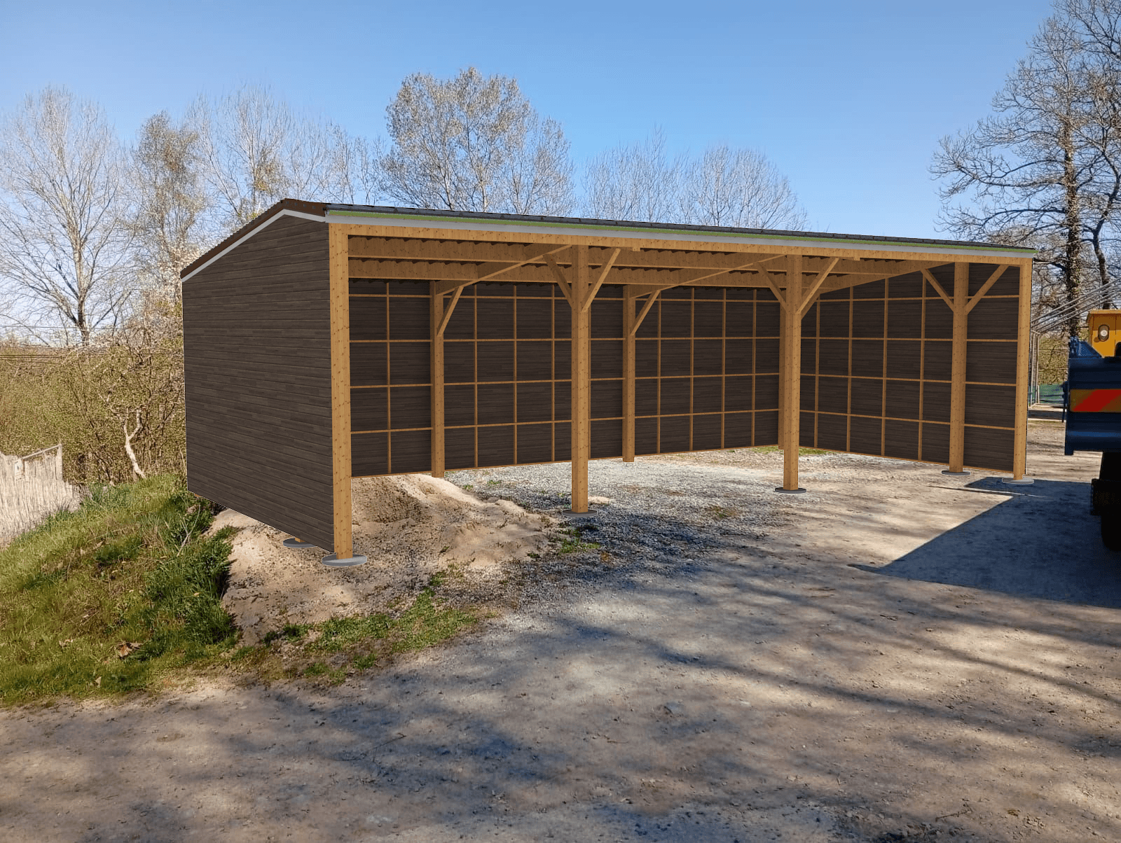 Insertion paysagère d’un hangar de stockage et garage à Bussière-Dunoise réalisée par BATICAD 3D