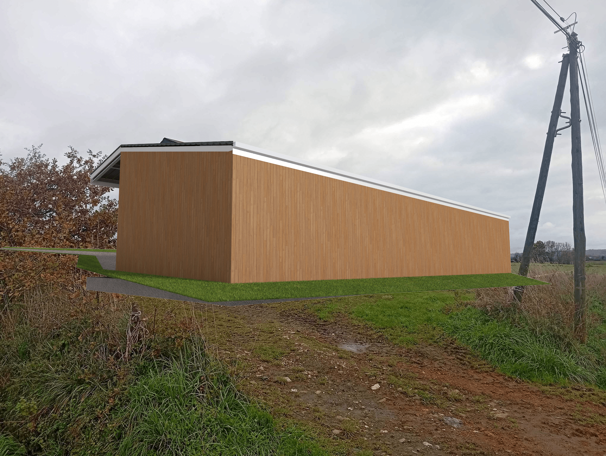 Insertion paysagère d’un hangar de stockage à La Celle-Dunoise réalisée par BATICAD 3D